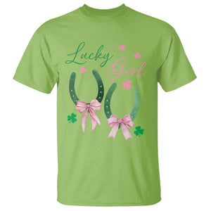 Funny St Patrick's Day Coquette T Shirt Lucky Girl Horseshoe Pink Bow TS11 Lime Print Your Wear
