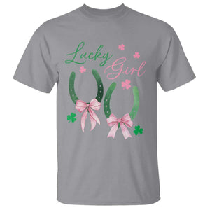 Funny St Patrick's Day Coquette T Shirt Lucky Girl Horseshoe Pink Bow TS11 Sport Gray Print Your Wear