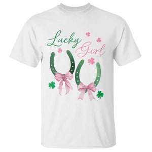 Funny St Patrick's Day Coquette T Shirt Lucky Girl Horseshoe Pink Bow TS11 White Print Your Wear