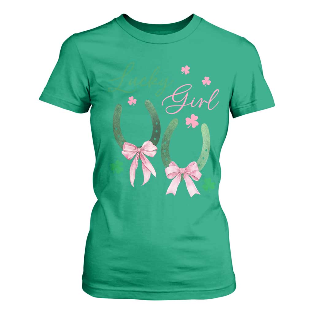 Funny St Patrick's Day Coquette T Shirt For Women Lucky Girl Horseshoe Pink Bow TS11 Irish Green Print Your Wear
