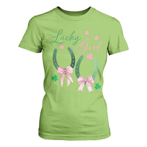 Funny St Patrick's Day Coquette T Shirt For Women Lucky Girl Horseshoe Pink Bow TS11 Lime Print Your Wear