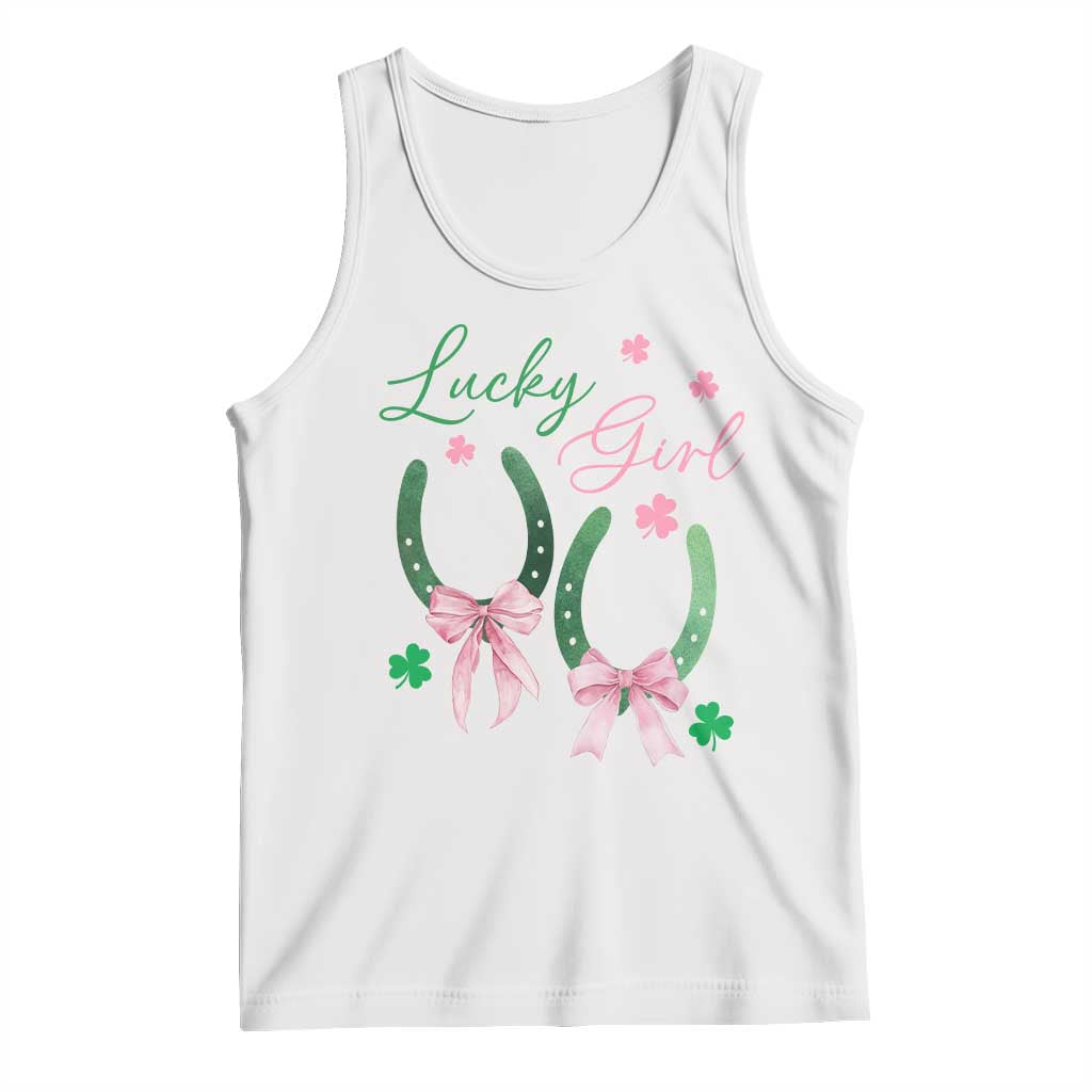Funny St Patrick's Day Coquette Tank Top Lucky Girl Horseshoe Pink Bow TS11 White Print Your Wear
