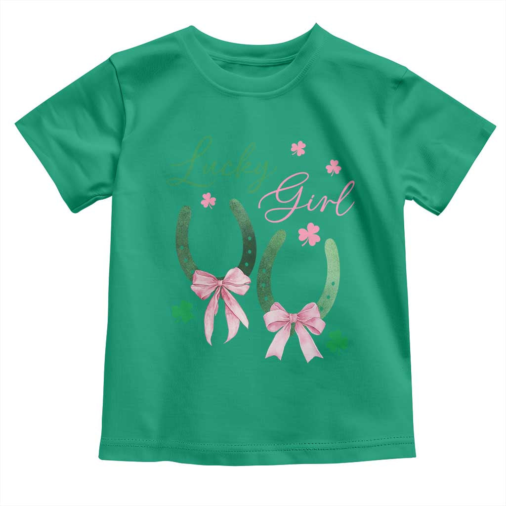 Funny St Patrick's Day Coquette Toddler T Shirt Lucky Girl Horseshoe Pink Bow TS11 Irish Green Print Your Wear