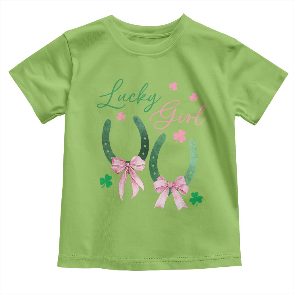 Funny St Patrick's Day Coquette Toddler T Shirt Lucky Girl Horseshoe Pink Bow TS11 Lime Print Your Wear