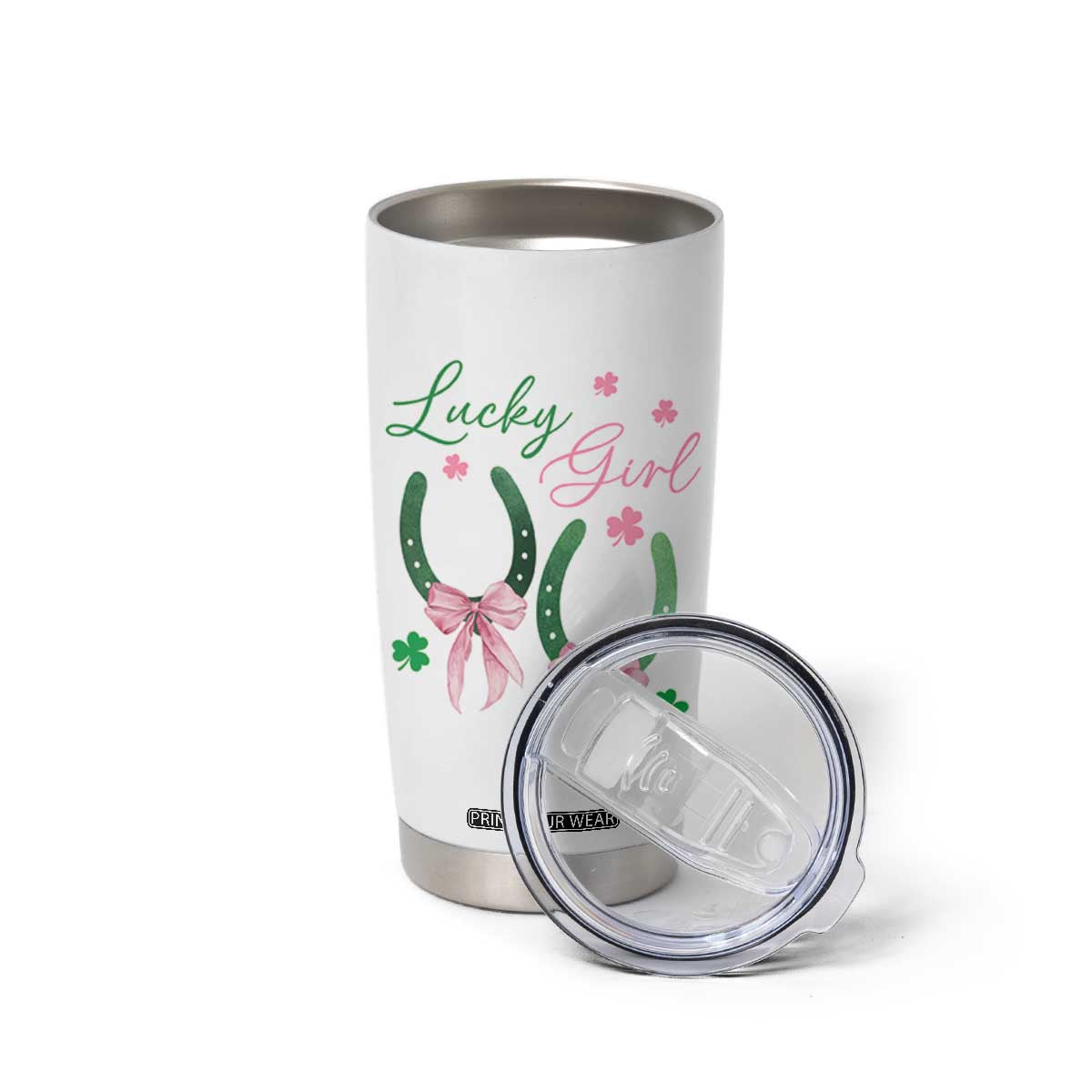 Funny St Patrick's Day Coquette Tumbler Cup Lucky Girl Horseshoe Pink Bow TS11 Print Your Wear