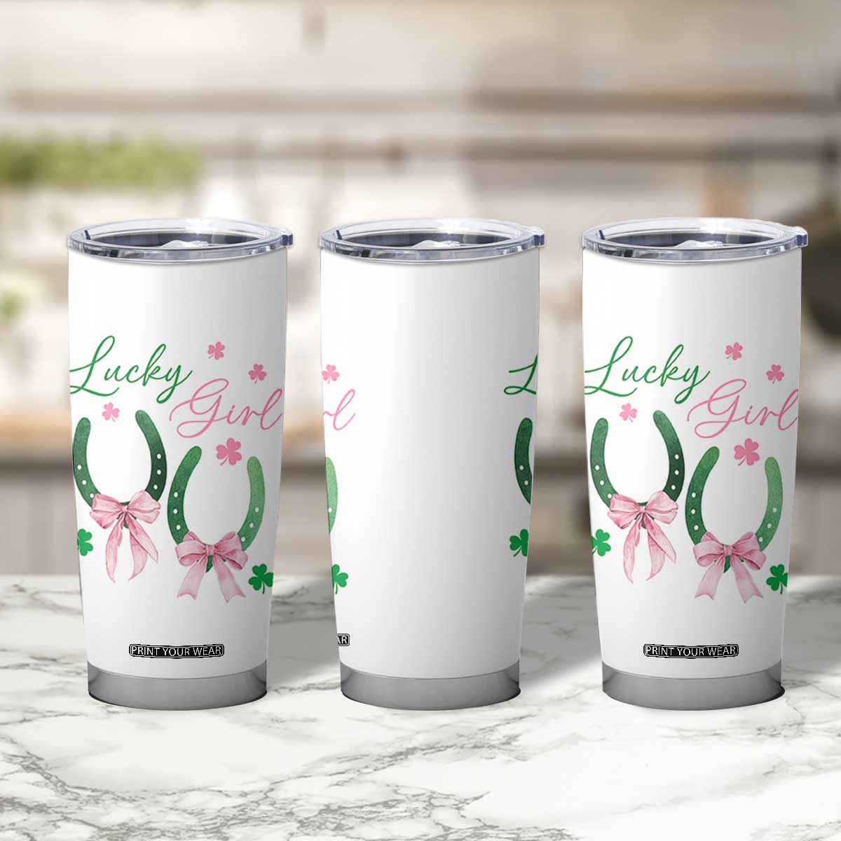 Funny St Patrick's Day Coquette Tumbler Cup Lucky Girl Horseshoe Pink Bow TS11 Print Your Wear