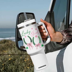 Funny St Patrick's Day Coquette Tumbler With Handle Lucky Girl Horseshoe Pink Bow TS11 Print Your Wear