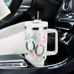Funny St Patrick's Day Coquette Tumbler With Handle Lucky Girl Horseshoe Pink Bow TS11 Print Your Wear