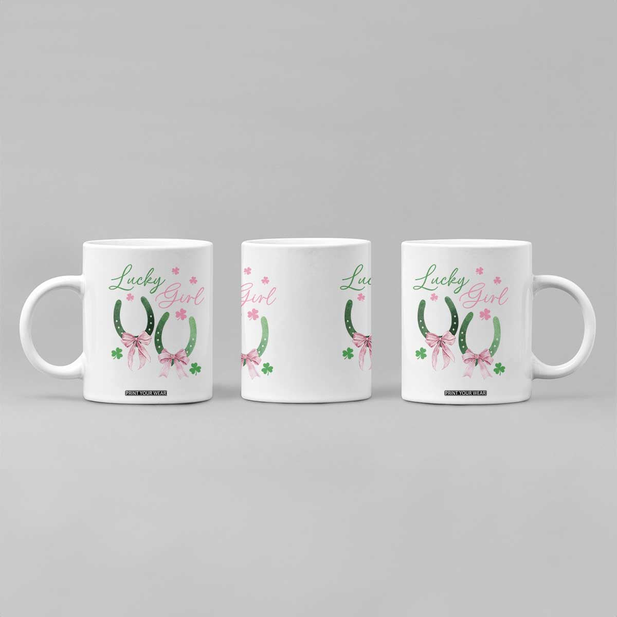 Funny St Patrick's Day Coquette Coffee Mug Lucky Girl Horseshoe Pink Bow TS11 Print Your Wear