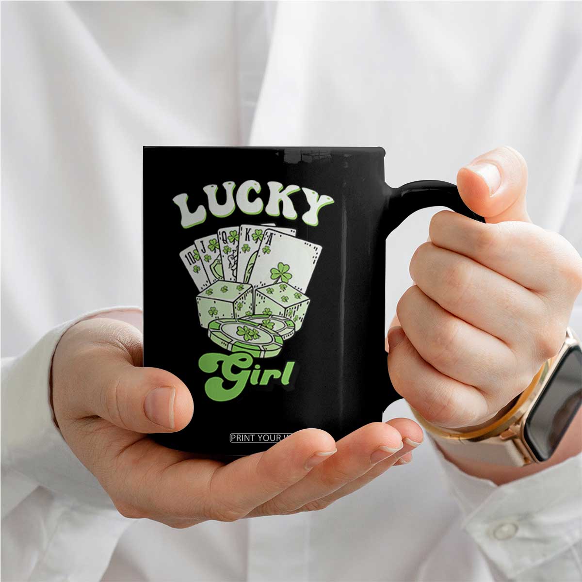 Funny St Patrick's Day Casino Games Coffee Mug Lucky Girl Shamrock Casino Poker Chips Cards TS11 Print Your Wear