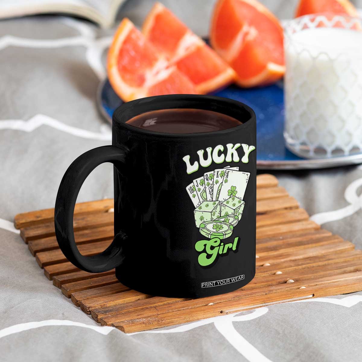 Funny St Patrick's Day Casino Games Coffee Mug Lucky Girl Shamrock Casino Poker Chips Cards TS11 Print Your Wear