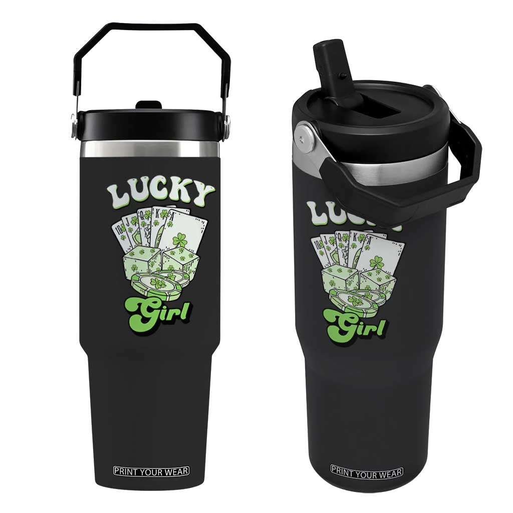 Funny St Patrick's Day Casino Games Flip Straw Tumbler Lucky Girl Shamrock Casino Poker Chips Cards TS11 One Size: 30 oz Black Print Your Wear