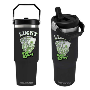 Funny St Patrick's Day Casino Games Flip Straw Tumbler Lucky Girl Shamrock Casino Poker Chips Cards TS11 One Size: 30 oz Black Print Your Wear