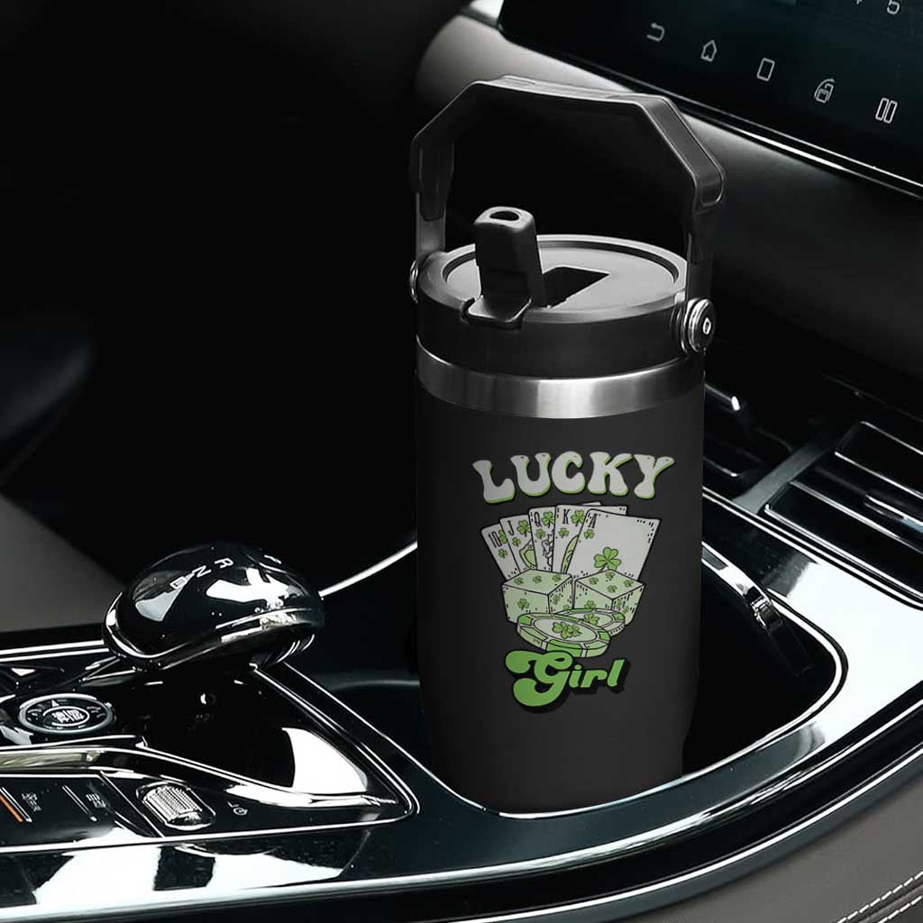 Funny St Patrick's Day Casino Games Flip Straw Tumbler Lucky Girl Shamrock Casino Poker Chips Cards TS11 Print Your Wear