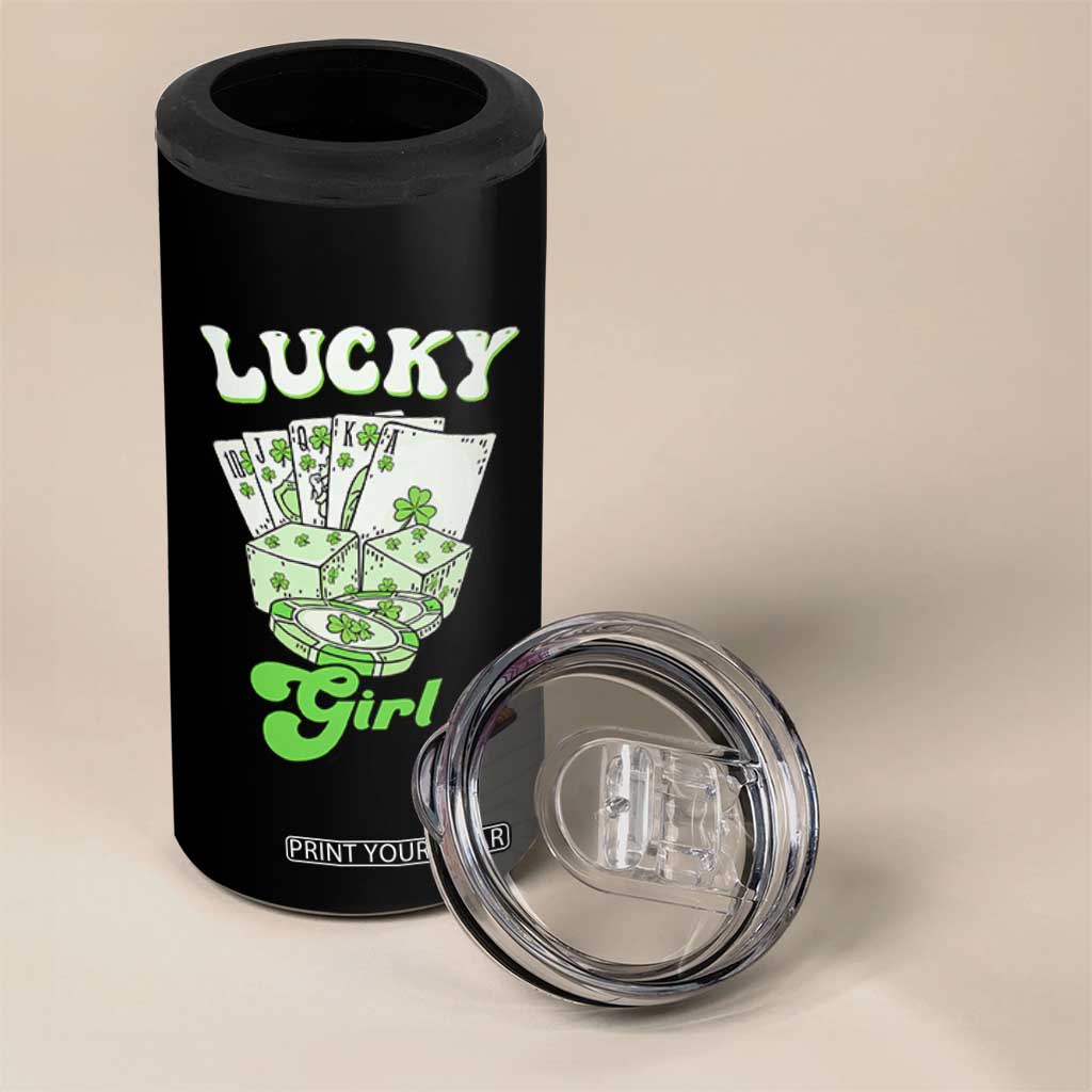 Funny St Patrick's Day Casino Games 4 in 1 Can Cooler Tumbler Lucky Girl Shamrock Casino Poker Chips Cards TS11 Print Your Wear