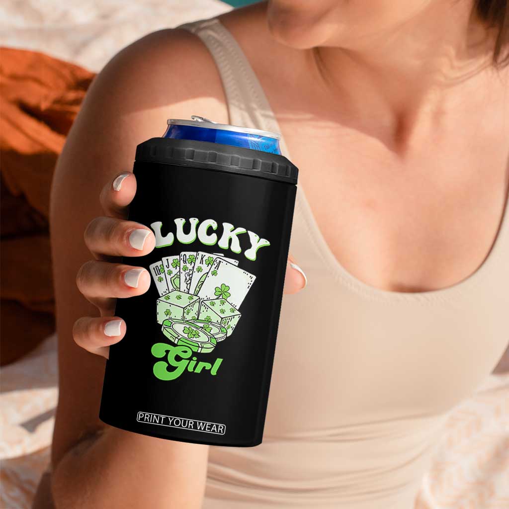 Funny St Patrick's Day Casino Games 4 in 1 Can Cooler Tumbler Lucky Girl Shamrock Casino Poker Chips Cards TS11 Print Your Wear