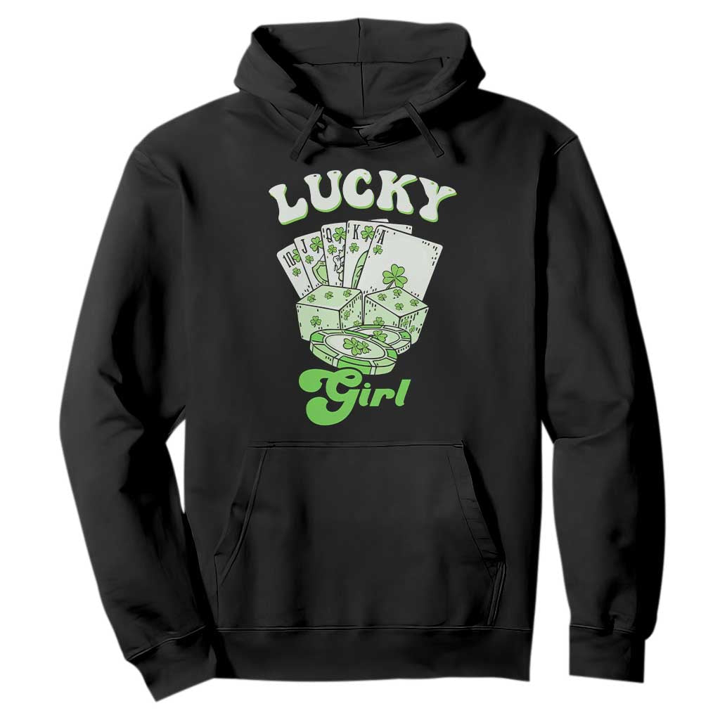 Funny St Patrick's Day Casino Games Hoodie Lucky Girl Shamrock Casino Poker Chips Cards TS11 Black Print Your Wear