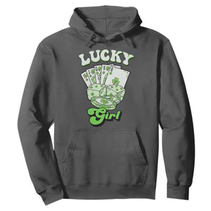 Funny St Patrick's Day Casino Games Hoodie Lucky Girl Shamrock Casino Poker Chips Cards TS11 Dark Heather Print Your Wear
