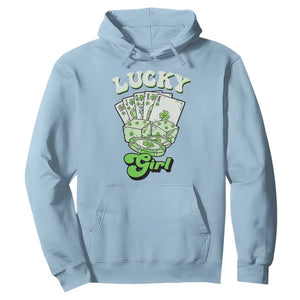 Funny St Patrick's Day Casino Games Hoodie Lucky Girl Shamrock Casino Poker Chips Cards TS11 Light Blue Print Your Wear