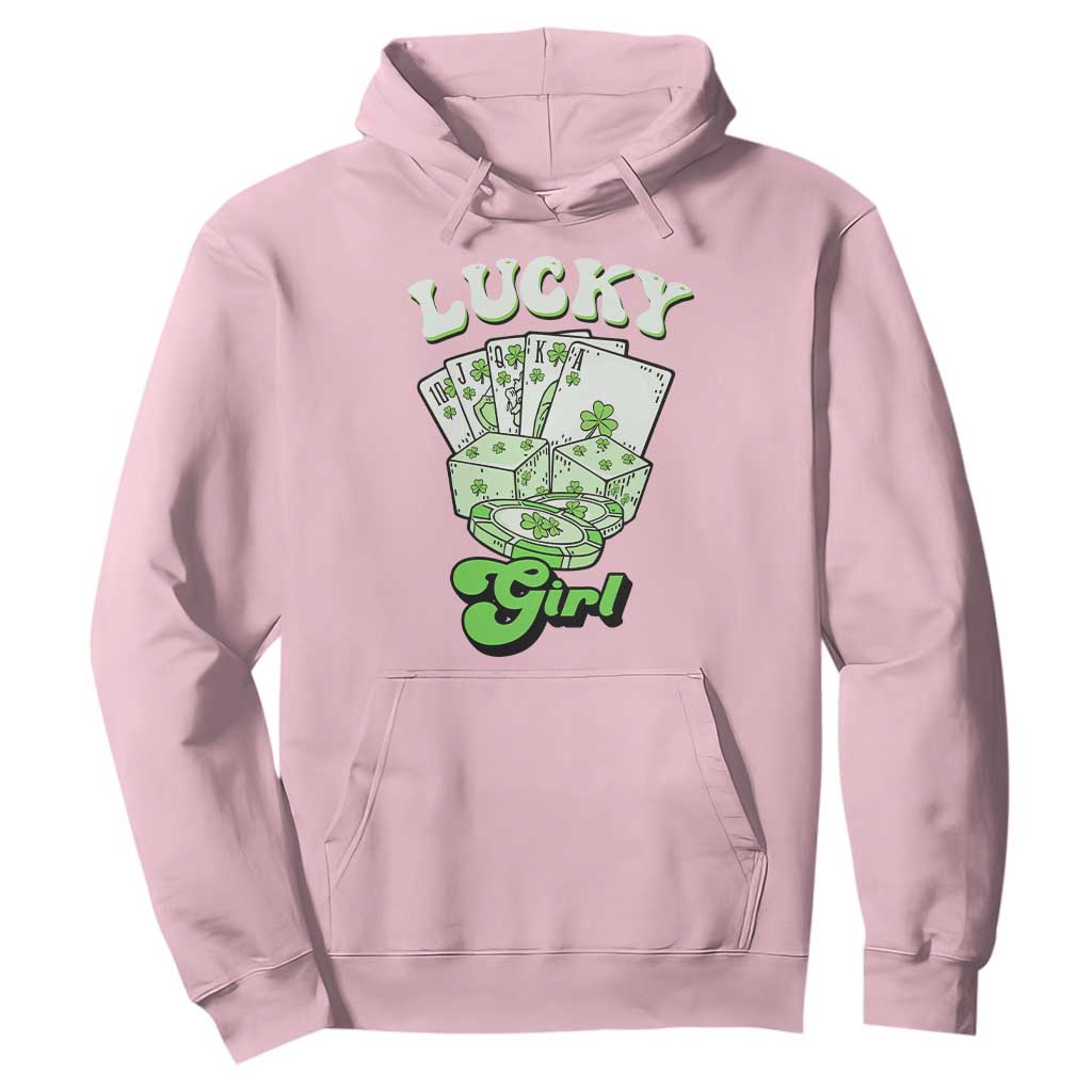 Funny St Patrick's Day Casino Games Hoodie Lucky Girl Shamrock Casino Poker Chips Cards TS11 Light Pink Print Your Wear