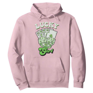 Funny St Patrick's Day Casino Games Hoodie Lucky Girl Shamrock Casino Poker Chips Cards TS11 Light Pink Print Your Wear