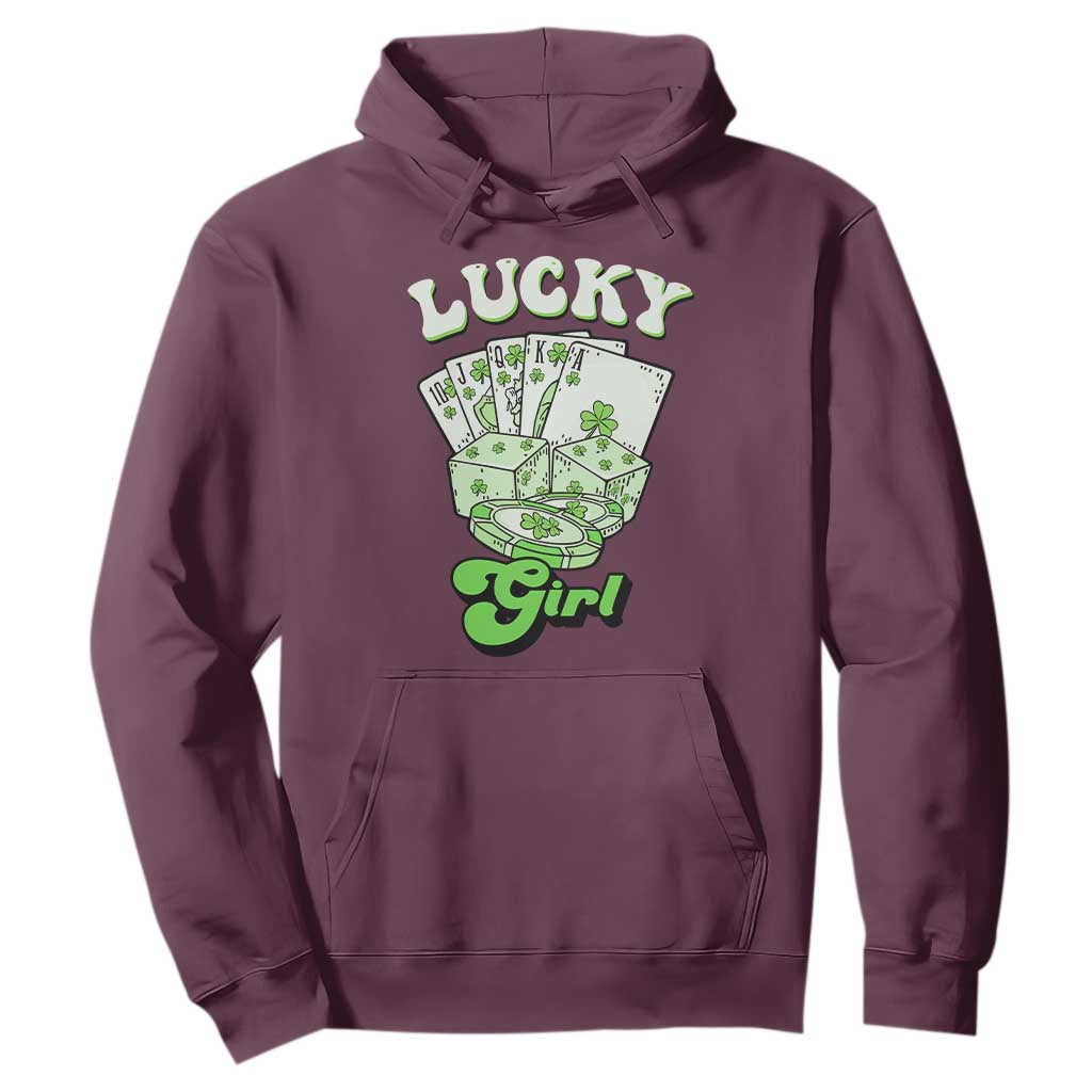 Funny St Patrick's Day Casino Games Hoodie Lucky Girl Shamrock Casino Poker Chips Cards TS11 Maroon Print Your Wear