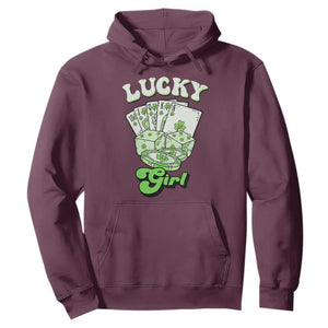 Funny St Patrick's Day Casino Games Hoodie Lucky Girl Shamrock Casino Poker Chips Cards TS11 Maroon Print Your Wear