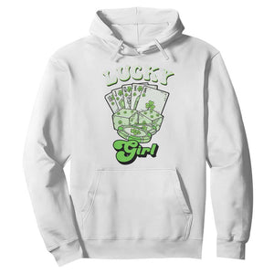 Funny St Patrick's Day Casino Games Hoodie Lucky Girl Shamrock Casino Poker Chips Cards TS11 White Print Your Wear