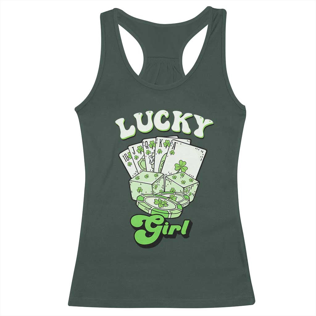 Funny St Patrick's Day Casino Games Racerback Tank Top Lucky Girl Shamrock Casino Poker Chips Cards TS11 Dark Forest Green Print Your Wear