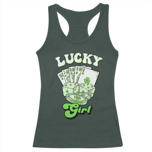 Funny St Patrick's Day Casino Games Racerback Tank Top Lucky Girl Shamrock Casino Poker Chips Cards TS11 Dark Forest Green Print Your Wear