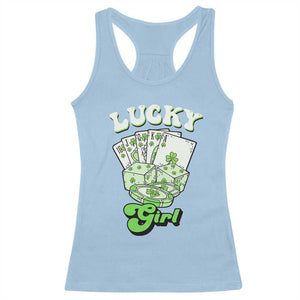 Funny St Patrick's Day Casino Games Racerback Tank Top Lucky Girl Shamrock Casino Poker Chips Cards TS11 Light Blue Print Your Wear