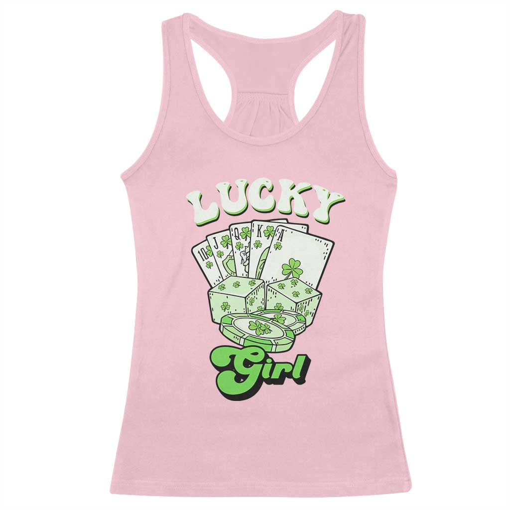 Funny St Patrick's Day Casino Games Racerback Tank Top Lucky Girl Shamrock Casino Poker Chips Cards TS11 Light Pink Print Your Wear