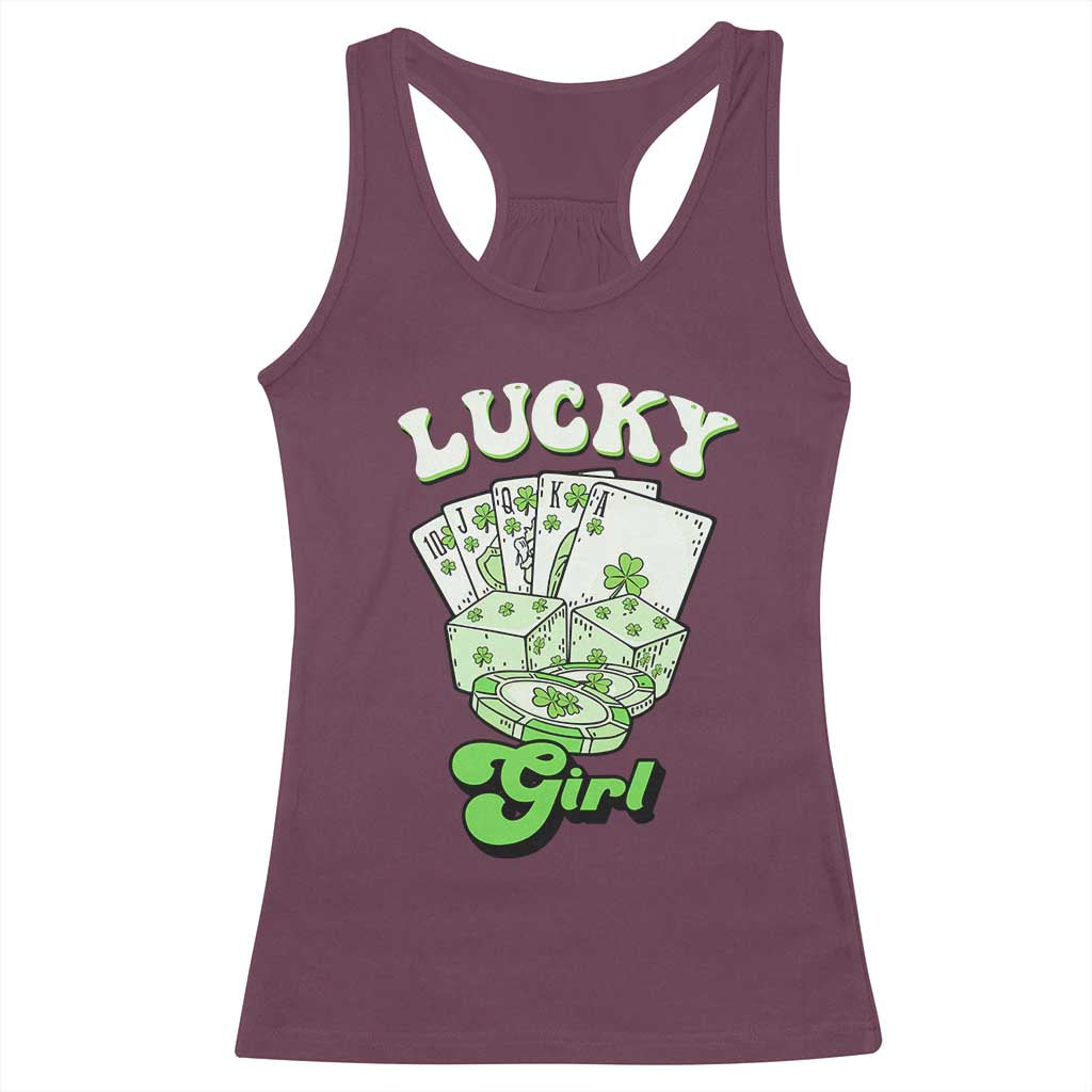 Funny St Patrick's Day Casino Games Racerback Tank Top Lucky Girl Shamrock Casino Poker Chips Cards TS11 Maroon Print Your Wear