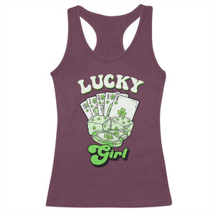 Funny St Patrick's Day Casino Games Racerback Tank Top Lucky Girl Shamrock Casino Poker Chips Cards TS11 Maroon Print Your Wear