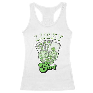 Funny St Patrick's Day Casino Games Racerback Tank Top Lucky Girl Shamrock Casino Poker Chips Cards TS11 White Print Your Wear