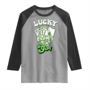 Funny St Patrick's Day Casino Games Raglan Shirt Lucky Girl Shamrock Casino Poker Chips Cards TS11 Sport Gray Black Print Your Wear