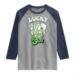Funny St Patrick's Day Casino Games Raglan Shirt Lucky Girl Shamrock Casino Poker Chips Cards TS11 Sport Gray Navy Print Your Wear