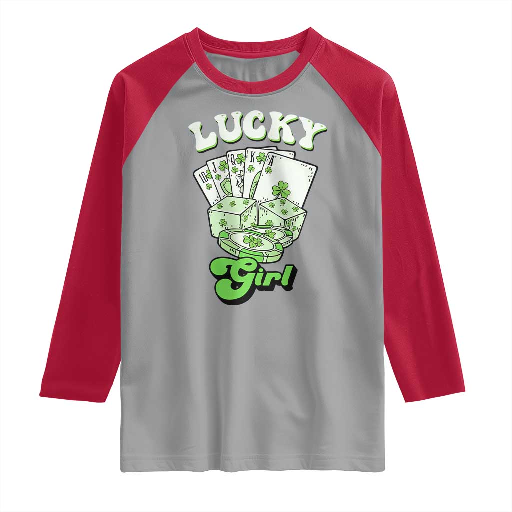 Funny St Patrick's Day Casino Games Raglan Shirt Lucky Girl Shamrock Casino Poker Chips Cards TS11 Sport Gray Red Print Your Wear