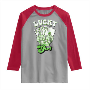 Funny St Patrick's Day Casino Games Raglan Shirt Lucky Girl Shamrock Casino Poker Chips Cards TS11 Sport Gray Red Print Your Wear
