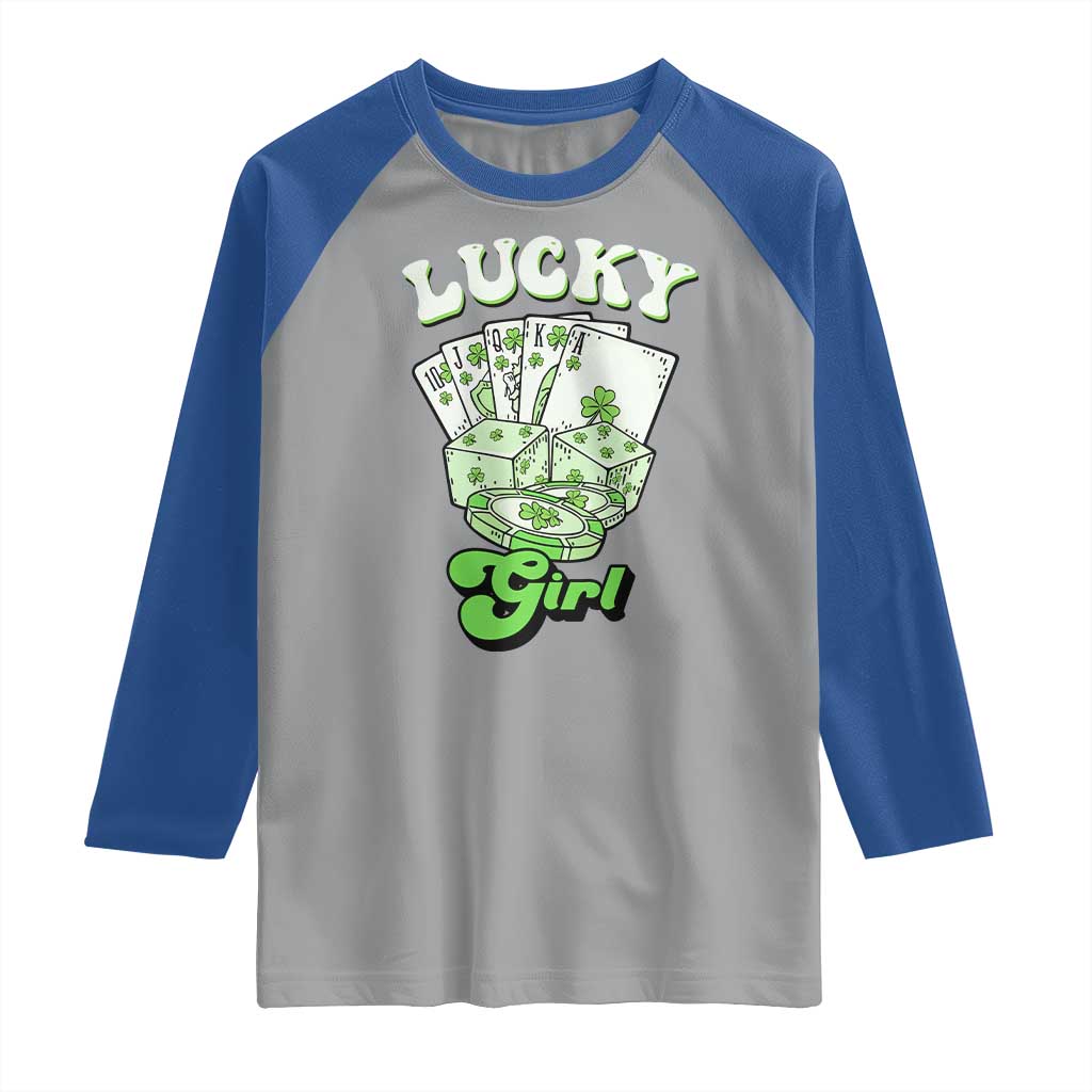 Funny St Patrick's Day Casino Games Raglan Shirt Lucky Girl Shamrock Casino Poker Chips Cards TS11 Sport Gray Royal Print Your Wear