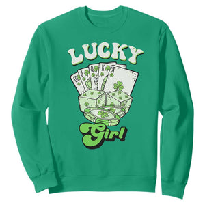 Funny St Patrick's Day Casino Games Sweatshirt Lucky Girl Shamrock Casino Poker Chips Cards TS11 Irish Green Print Your Wear