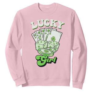 Funny St Patrick's Day Casino Games Sweatshirt Lucky Girl Shamrock Casino Poker Chips Cards TS11 Light Pink Print Your Wear
