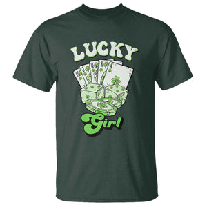 Funny St Patrick's Day Casino Games T Shirt Lucky Girl Shamrock Casino Poker Chips Cards TS11 Dark Forest Green Print Your Wear