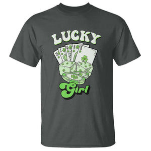 Funny St Patrick's Day Casino Games T Shirt Lucky Girl Shamrock Casino Poker Chips Cards TS11 Dark Heather Print Your Wear
