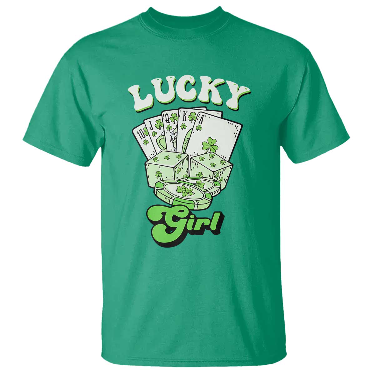 Funny St Patrick's Day Casino Games T Shirt Lucky Girl Shamrock Casino Poker Chips Cards TS11 Irish Green Print Your Wear