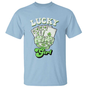 Funny St Patrick's Day Casino Games T Shirt Lucky Girl Shamrock Casino Poker Chips Cards TS11 Light Blue Print Your Wear