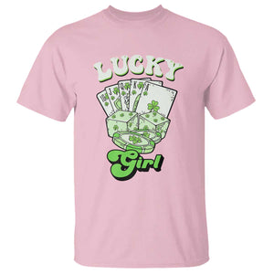 Funny St Patrick's Day Casino Games T Shirt Lucky Girl Shamrock Casino Poker Chips Cards TS11 Light Pink Print Your Wear