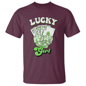 Funny St Patrick's Day Casino Games T Shirt Lucky Girl Shamrock Casino Poker Chips Cards TS11 Maroon Print Your Wear