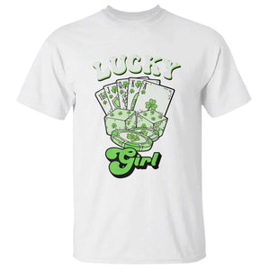 Funny St Patrick's Day Casino Games T Shirt Lucky Girl Shamrock Casino Poker Chips Cards TS11 White Print Your Wear
