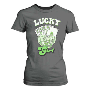 Funny St Patrick's Day Casino Games T Shirt For Women Lucky Girl Shamrock Casino Poker Chips Cards TS11 Dark Heather Print Your Wear